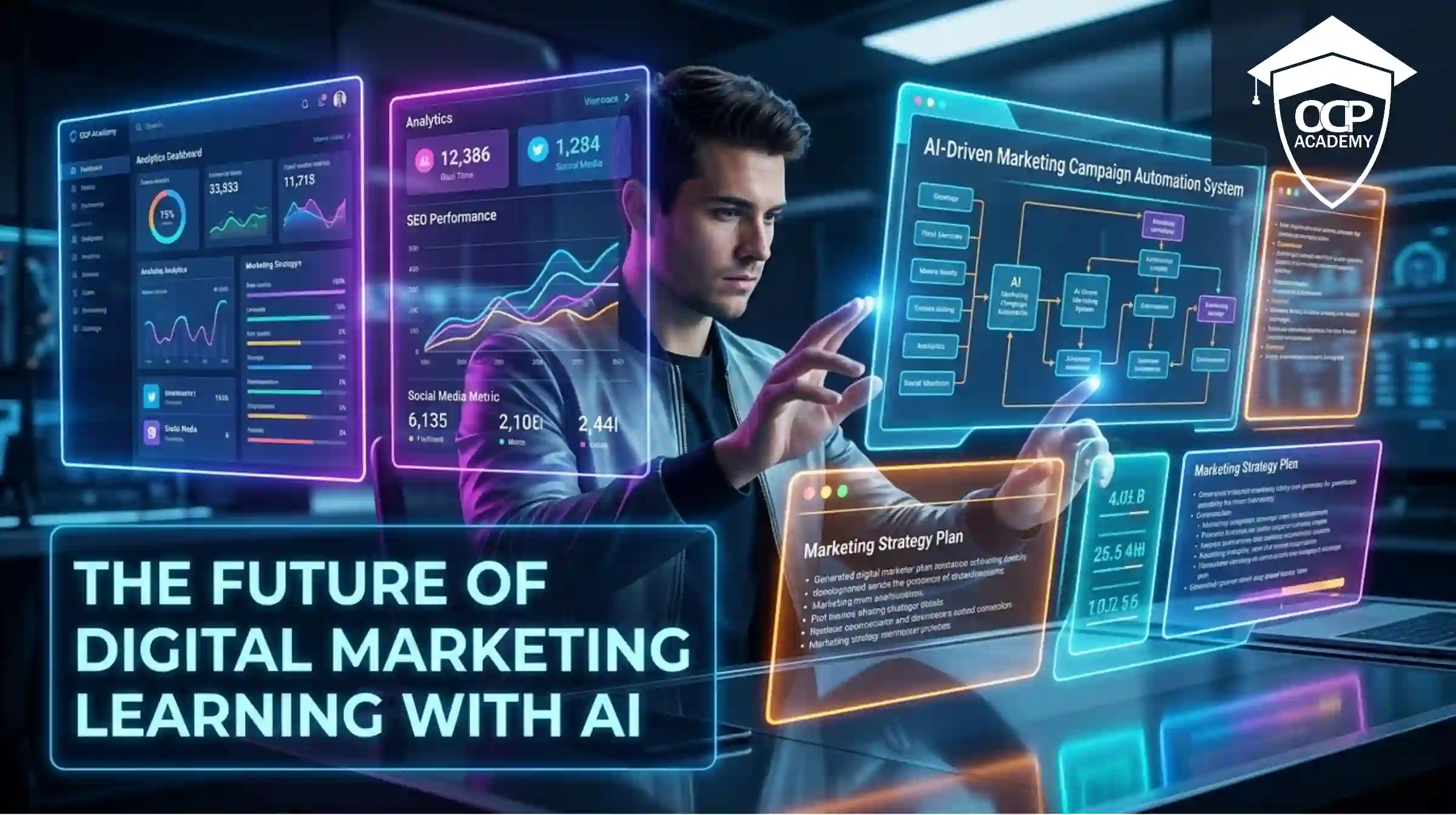 Students learning AI-powered digital marketing and analytics through simulation-based training in the DMASAIP program at OCP Academy