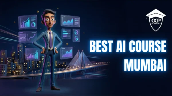 Best Digital Marketing Course in Mumbai with AI showing futuristic marketing analytics, AI dashboards, and Mumbai skyline